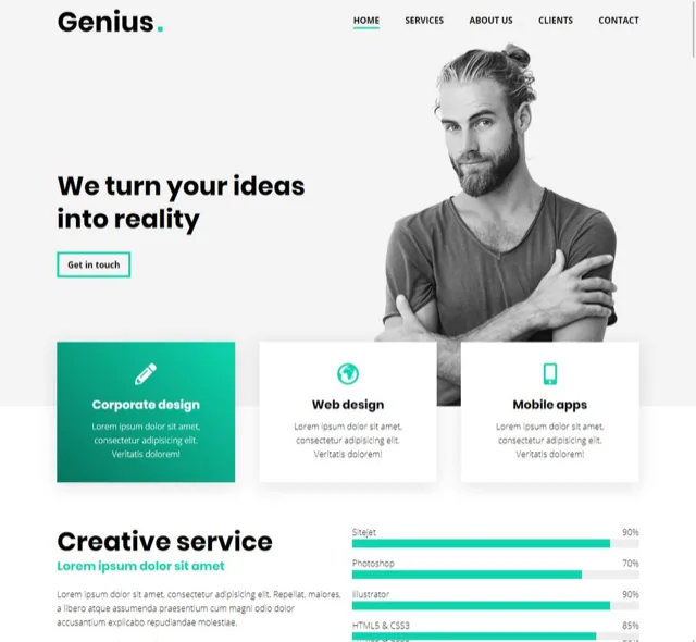 Creative agency template with services