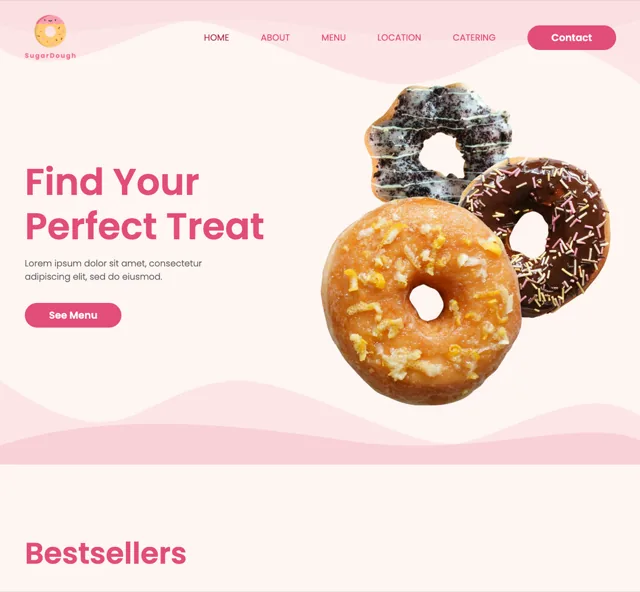 Bakery template with product photography and a menu